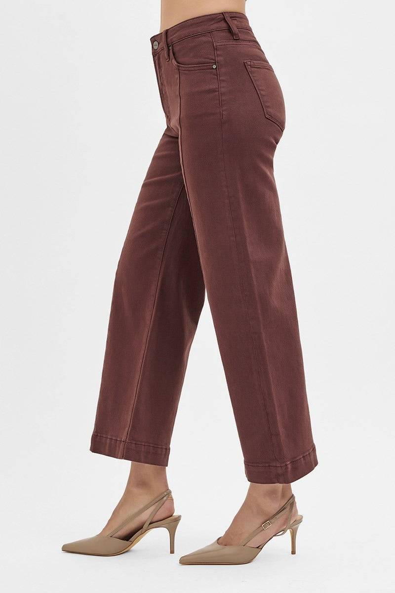 risen tummy control cropped brown jeans side