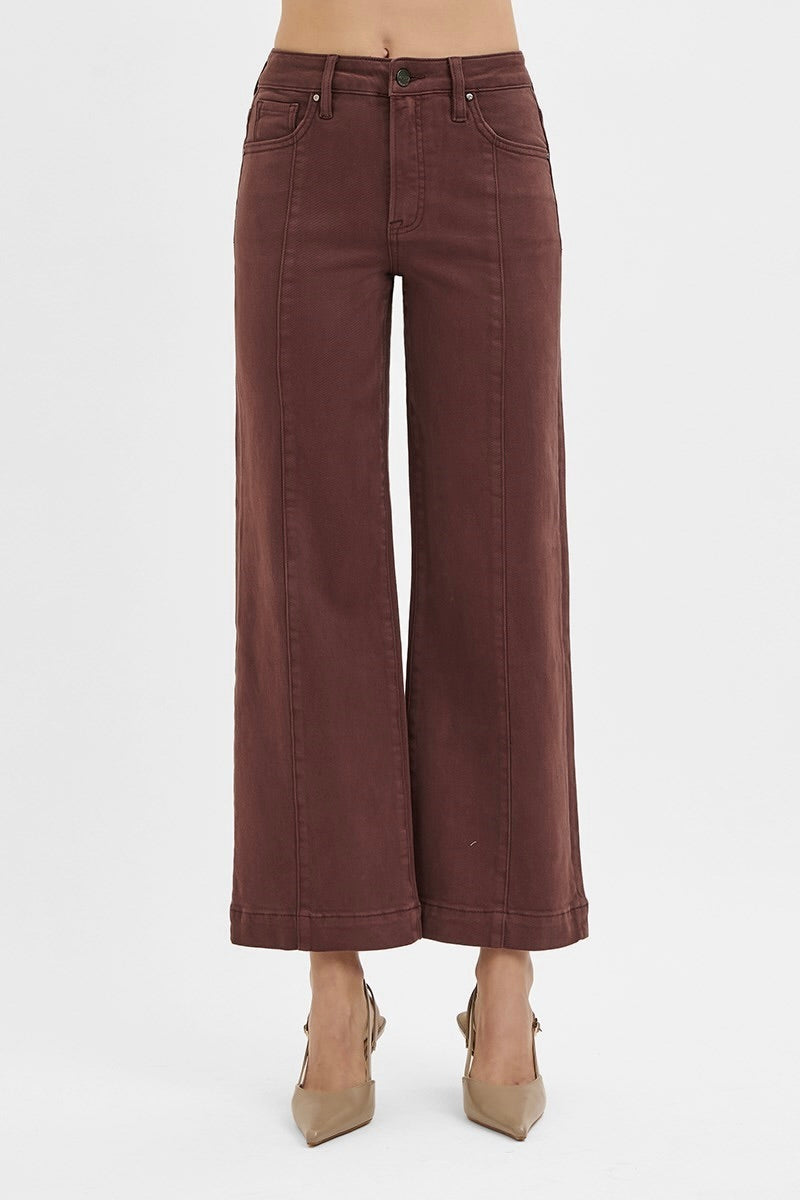 risen tummy control cropped brown jeans details