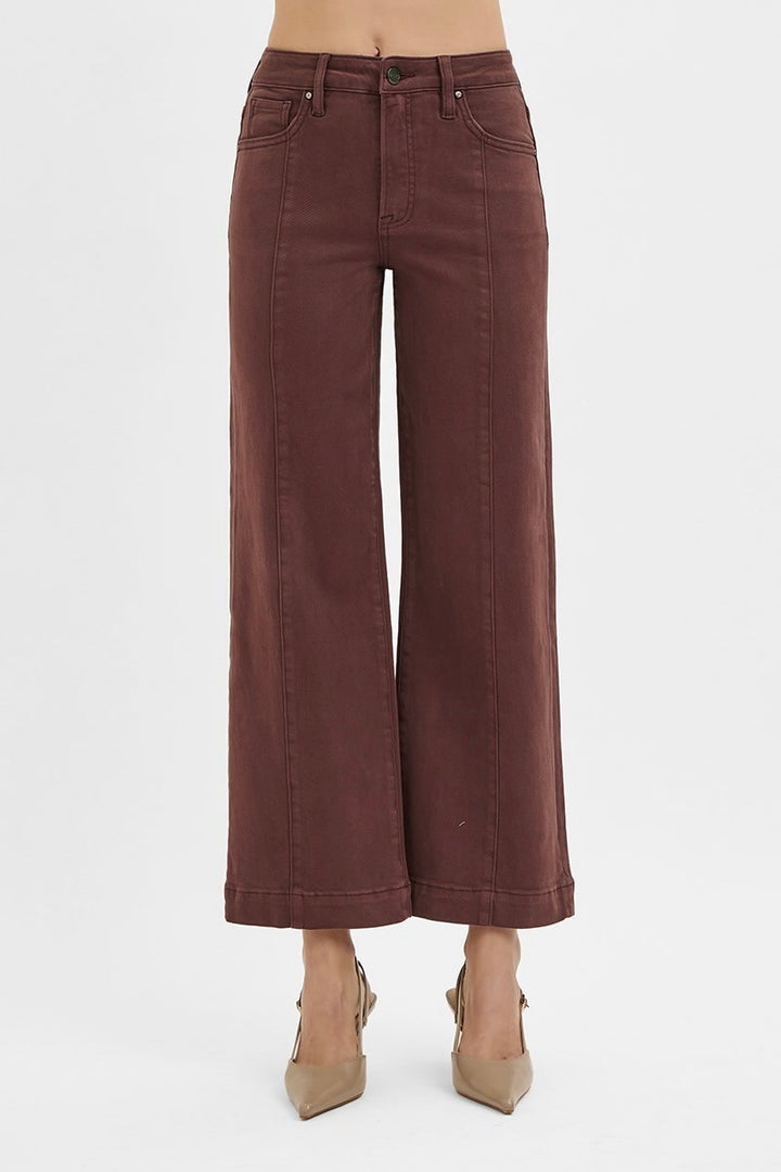 risen tummy control cropped brown jeans details