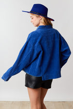 Peach Love California Royal blue corduroy semi cropped jacket 