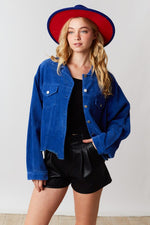 Peach Love California Royal blue corduroy semi cropped jacket 