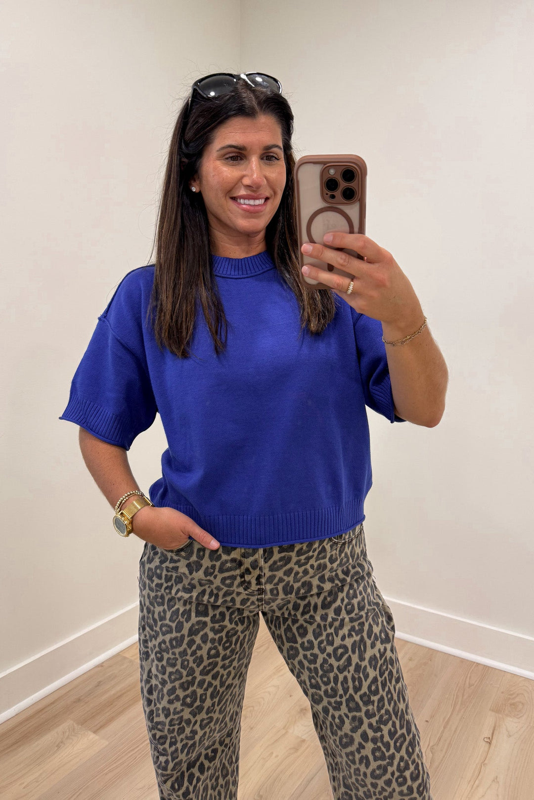 royal blue sweater knit top
