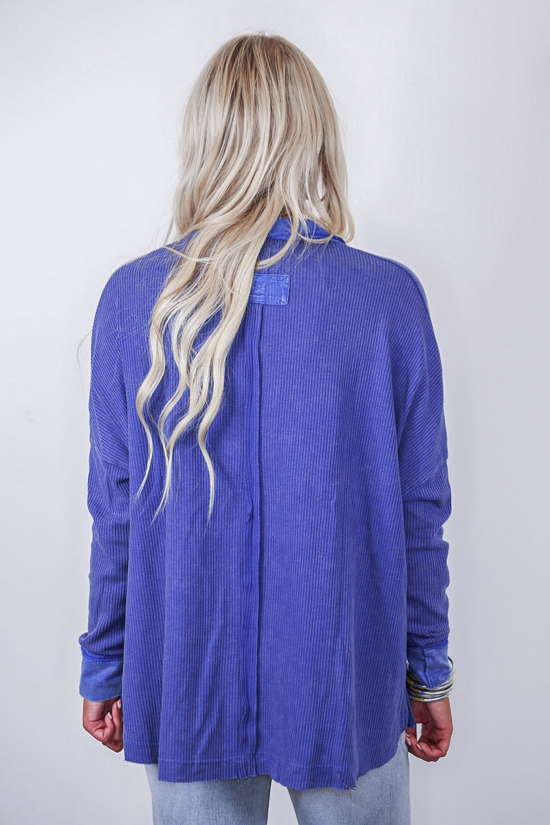 royal blue waffle knit casual top