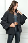 Black ruffle sleeve puffer jacket