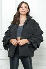 Black ruffle sleeve puffer jacket