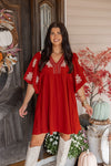 rust embroidered babydoll fall dress