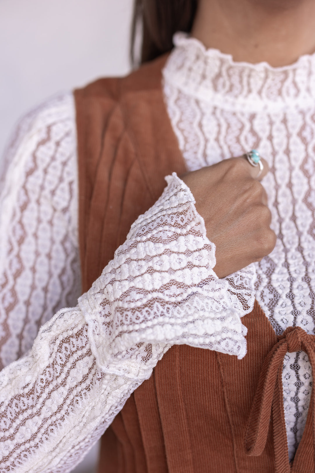 ivory sheer lace layering top