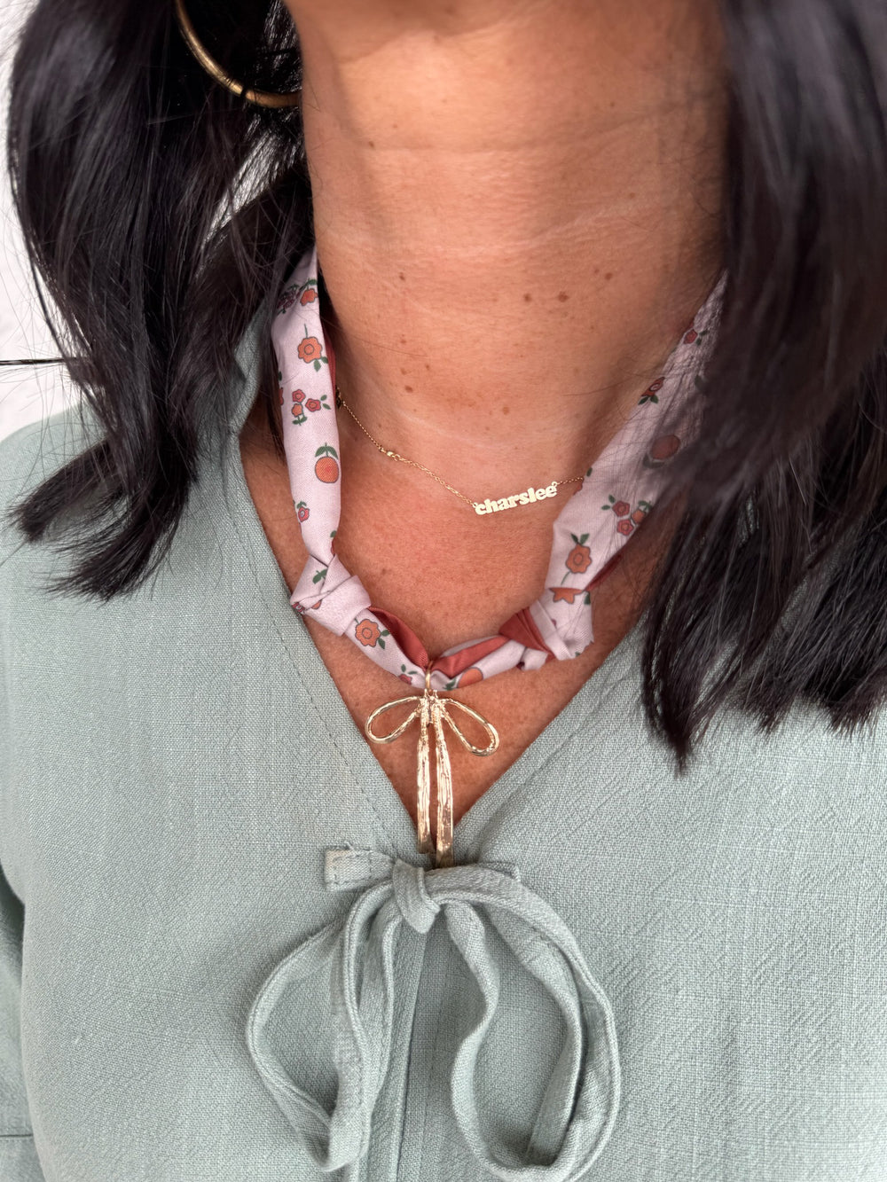 rust floral scarf necklace