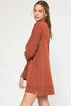 Entro Mineral washed rust half zip terry knit sweatshirt dress 