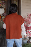 rust brown mock neck short sleeve sweater