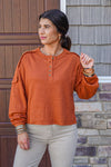 rust waffle knit thermal casual top