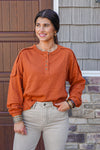 rust waffle knit thermal casual top