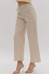 Entro Cropped wide leg denim pants with braided detail at waist in sand