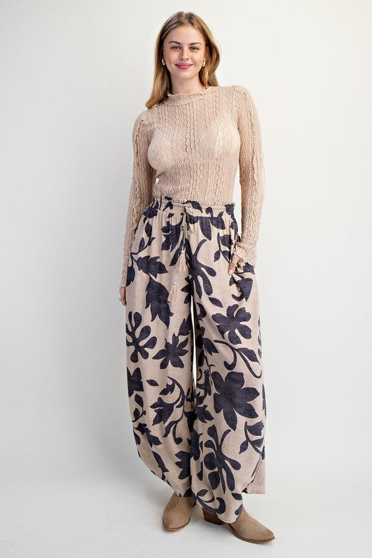 Women's long sleeve mesh lace layering top in sand by Easel showing full front view