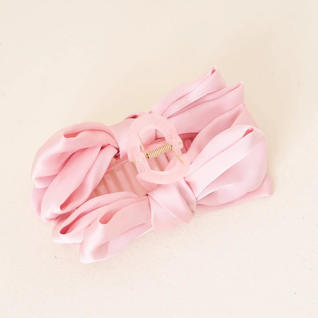 satin bow blush hair claw clip