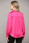 satin hot pink cowl neck top