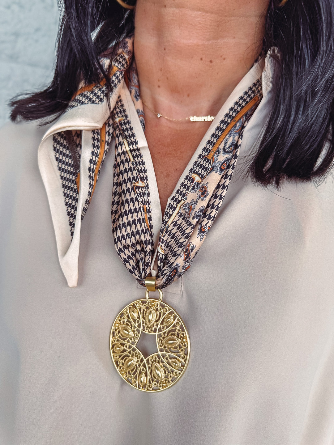 scarf necklace with charm