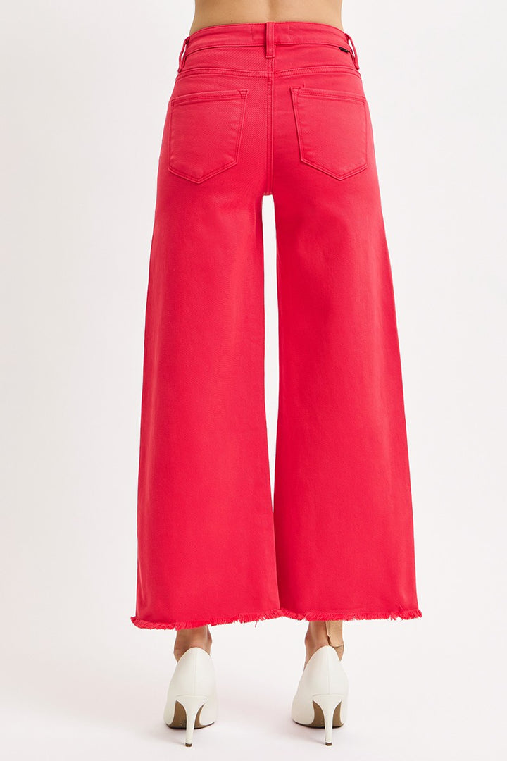 Risen Jeans red denim high rise cropped wide leg jeans in a comfy fit