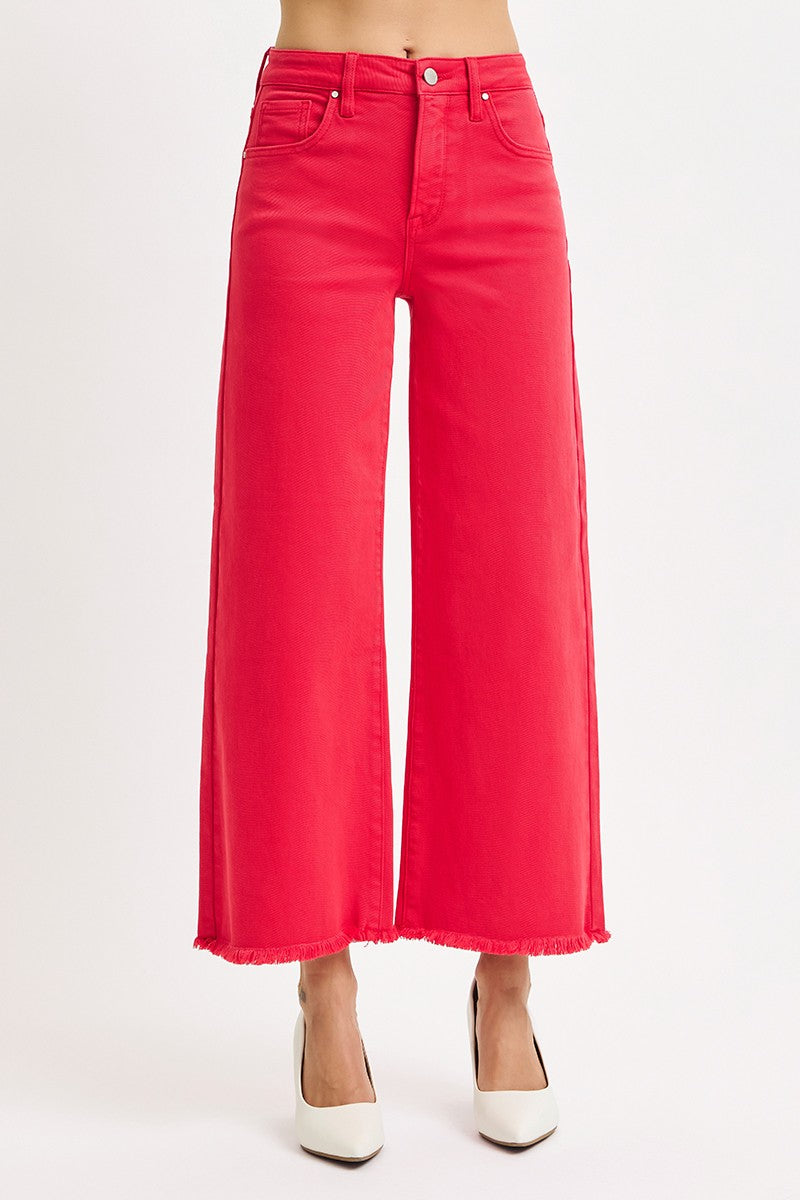 Risen Jeans red denim high rise cropped wide leg jeans