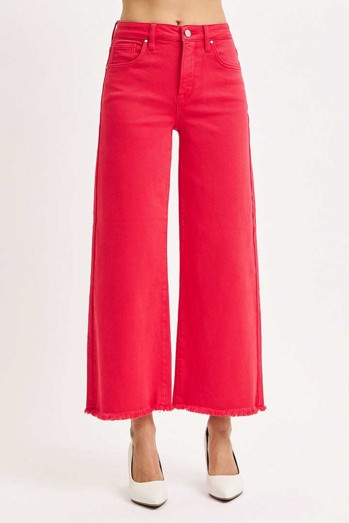 Risen Jeans red denim high rise cropped wide leg jeans