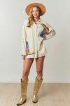 Peach Love California Ivory corduroy shacket embellished with sequin cowgirl boots