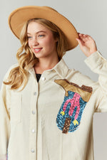 Peach Love California Ivory corduroy shacket embellished with sequin cowgirl boots