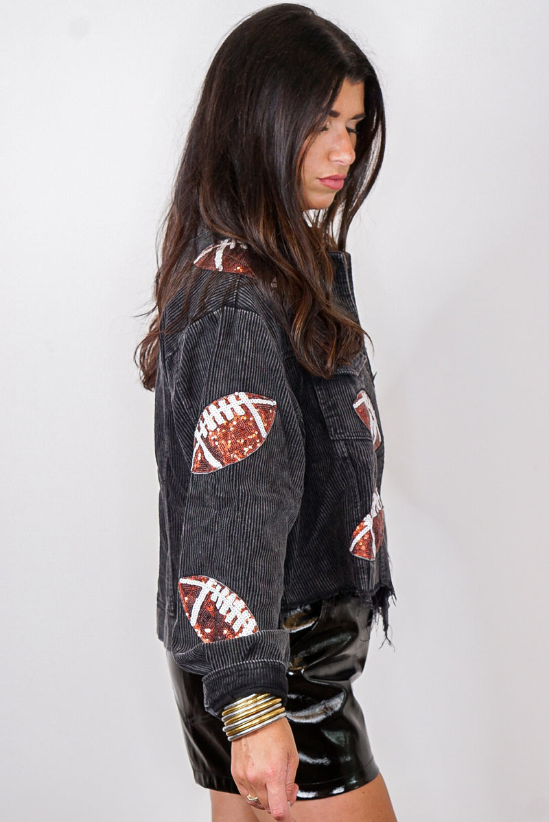 sequin football black corduroy jacket