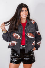 sequin football black corduroy jacket