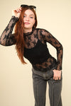 sheer mesh layering top black