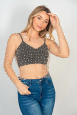 sheer pearl mesh top