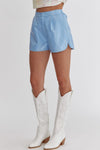 Entro Light blue faux leather metallic shimmer shorts