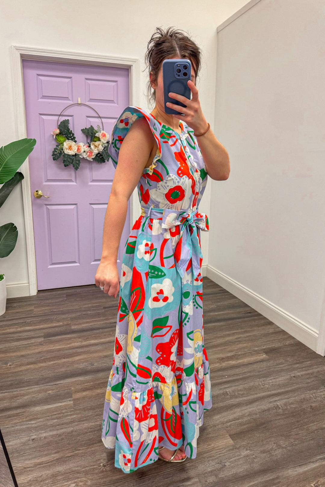 karlie artist floral purple maxi dress side view