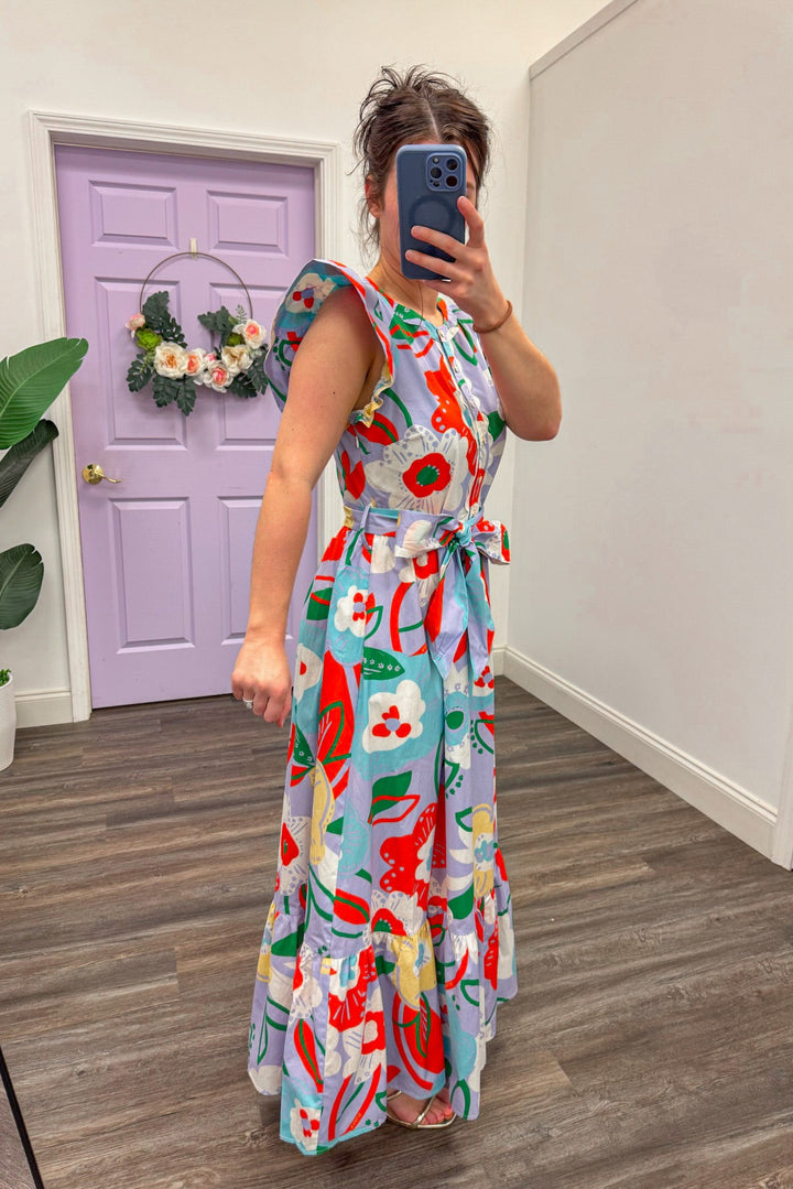 karlie artist floral purple maxi dress side view