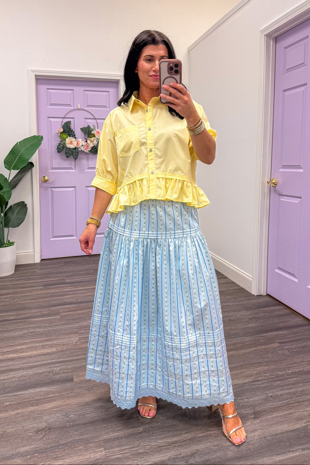 karlie clothing blue floral stripe maxi skirt