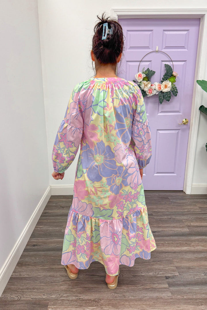 karlie clothing cotton pastel floral spring midi dress back view