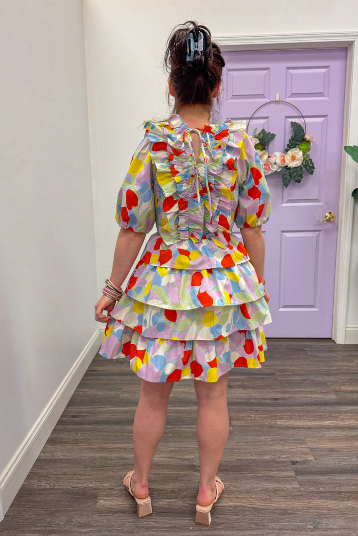 karlie clothing mosaic ruffle tiered mini dress back