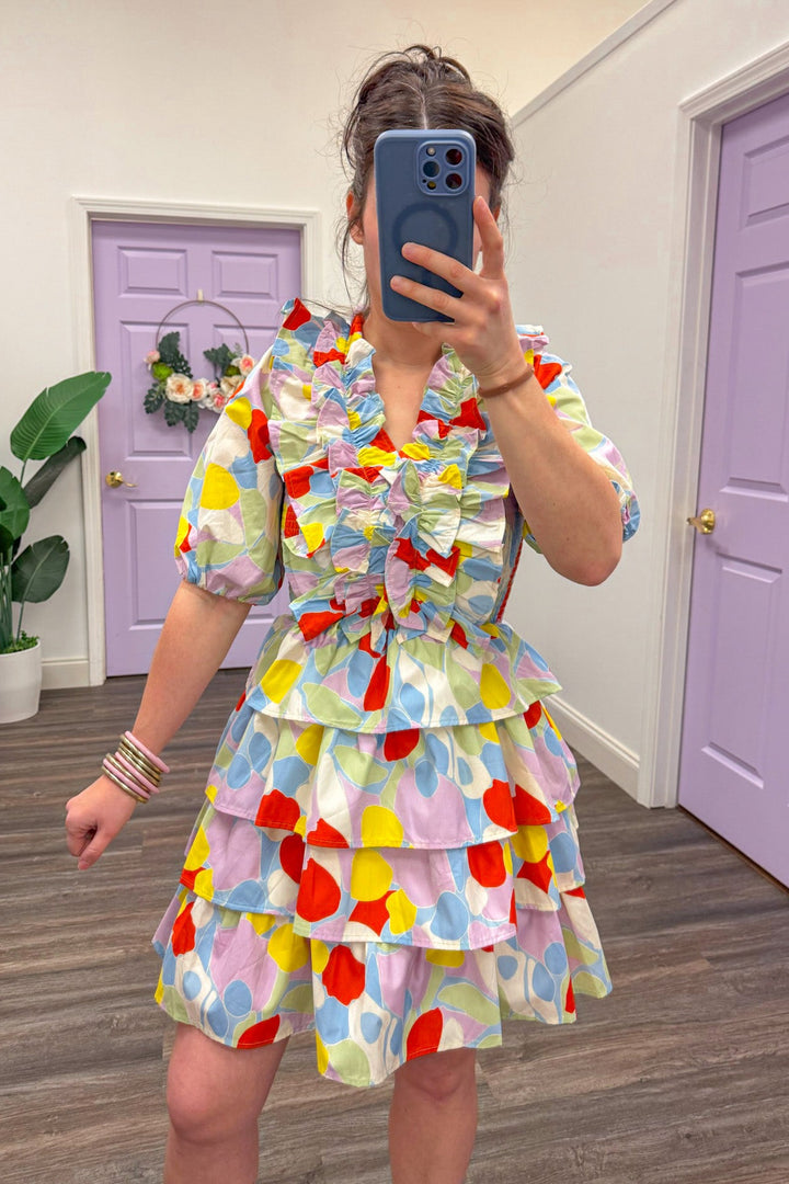 karlie clothing mosaic ruffle tiered mini dress