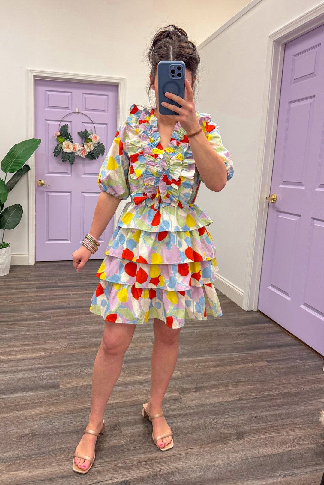 karlie clothing mosaic ruffle tiered short dress