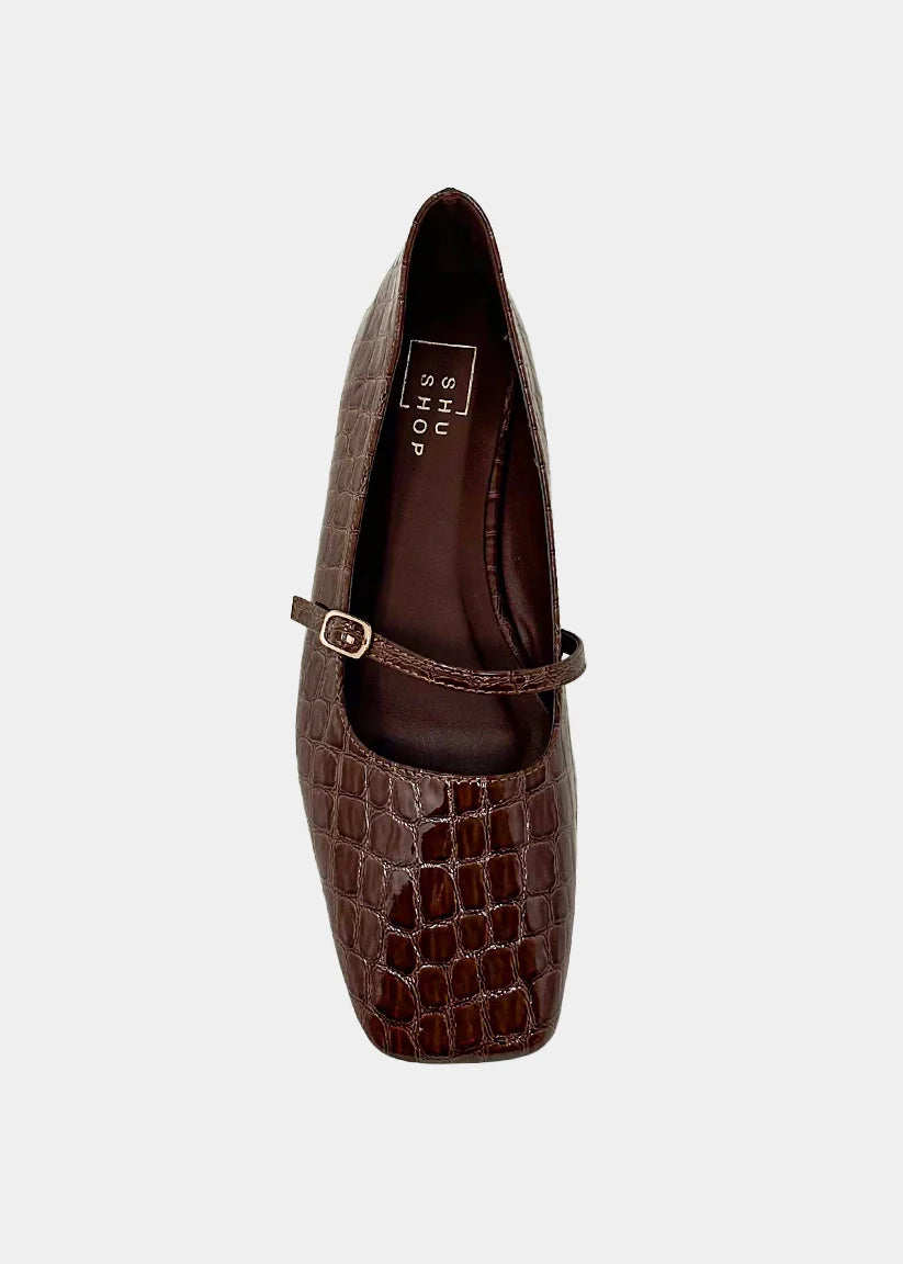 shu shop brown croc print ballet flats