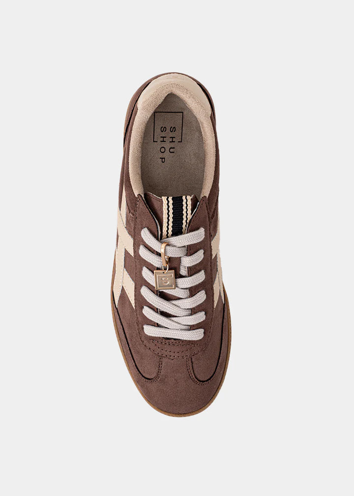 shu shop sasha brown suede sneakers  top view