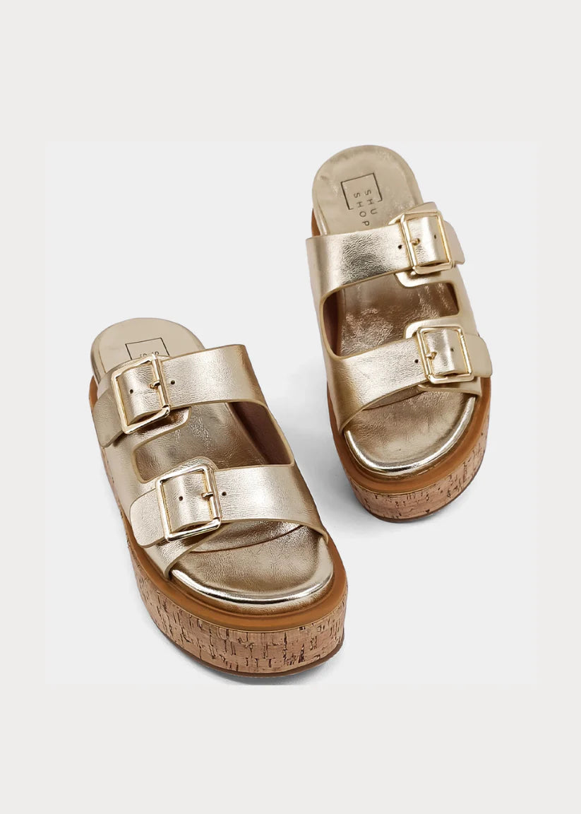 shu shop lucinda gold platform wedge sandals with buckles