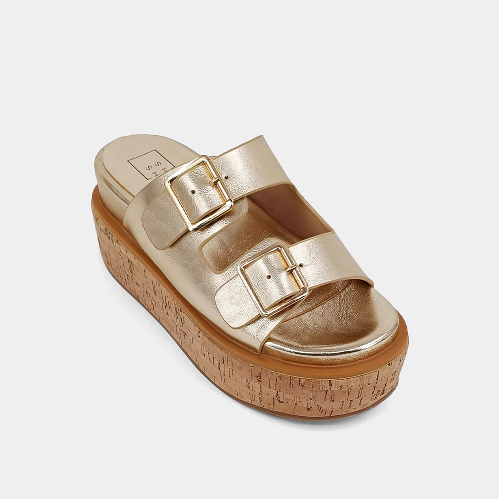 shu shop lucinda gold platform wedge sandals adjustable buckles