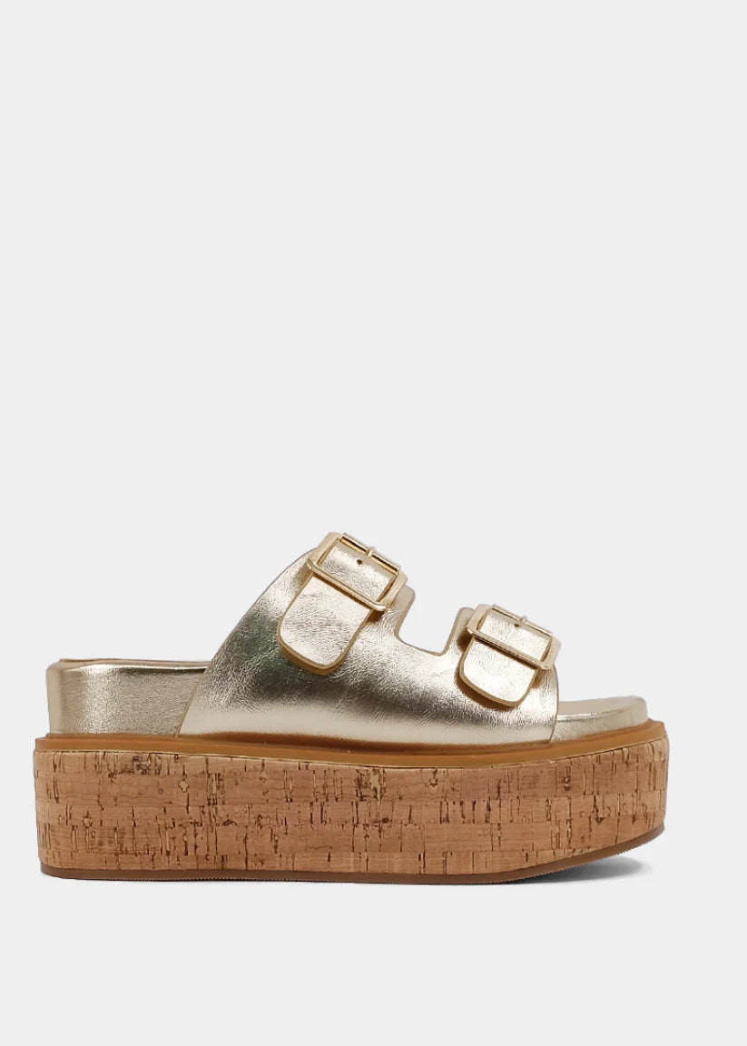 shu shop lucinda gold and cork platform wedge sandals