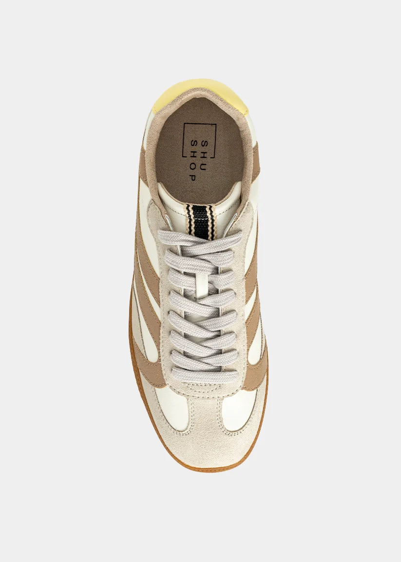shu shop sadie sneakers yellow taupe striped