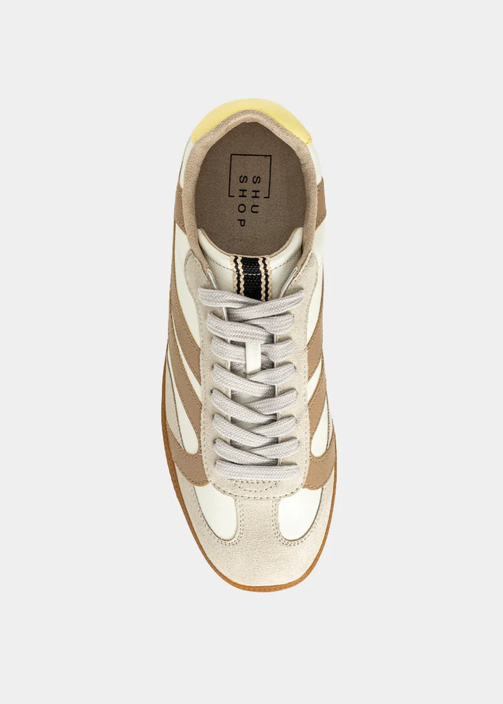 shu shop sadie sneakers yellow taupe striped