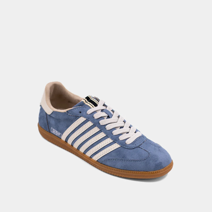 shu shop stevie blue suede striped low sneakers side angle
