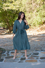 umgee olive silk satin midi dress