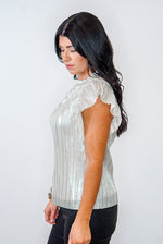 metallic silver ruffle dressy top