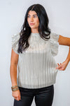 metallic silver ruffle dressy top