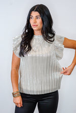 metallic silver ruffle dressy top